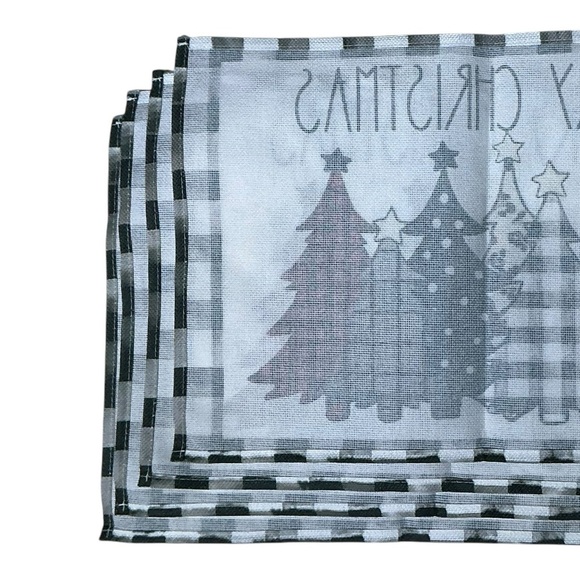 Christmas Placemats Trees Buffalo Plaid Placemats Black White 12 x 18 4 PC Set - Picture 4 of 16